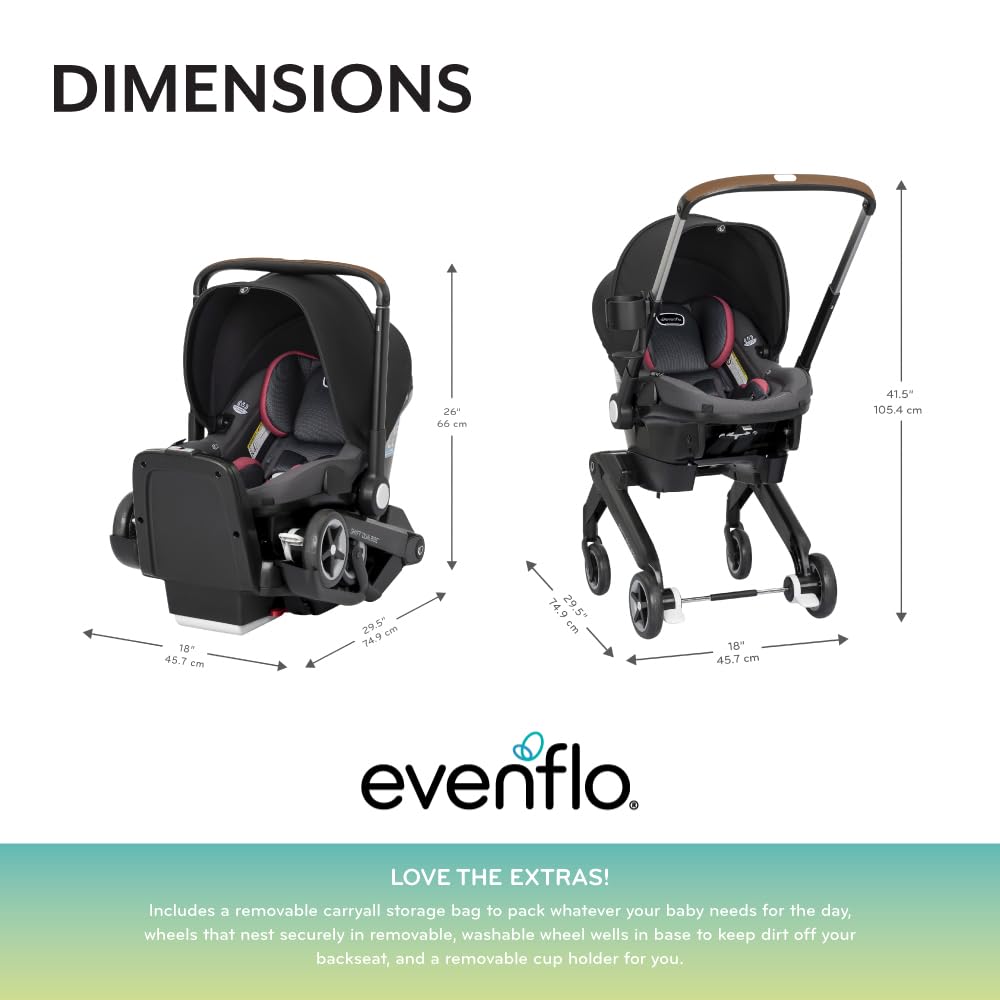 Evenflo Shyft DualRide Preemie and Infant Car Seat Stroller Combo 3-30lbs with Carryall Storage (Sylva Pink)