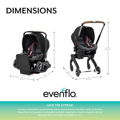 Evenflo Shyft DualRide Preemie and Infant Car Seat Stroller Combo 3-30lbs with Carryall Storage (Sylva Pink)