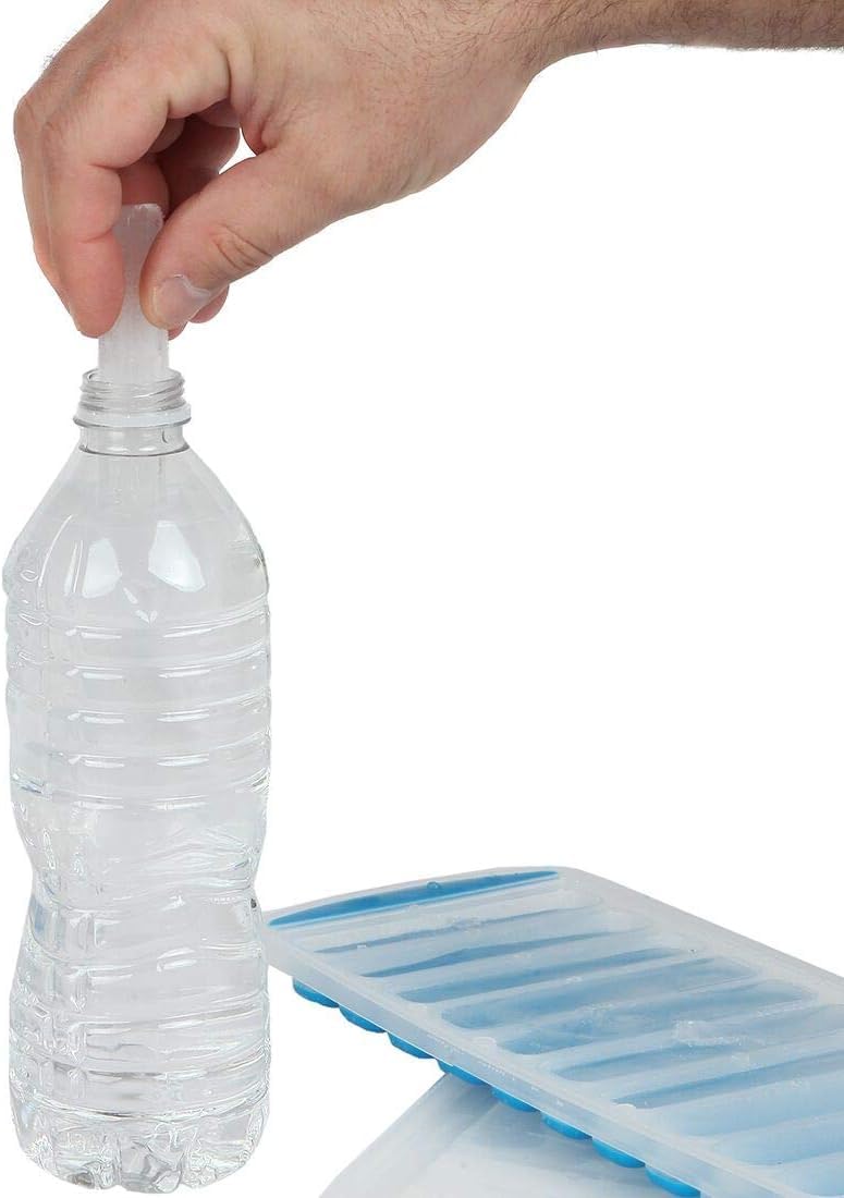 Water Bottle Silicone Ice Cube Tray by Lily's Home - 3-Piece Quick-Freeze Ice Trays with 10 Ice Cube Slots – Silicone Ice Cube Tray Set Makes 30 Ice Cubes, With Lids