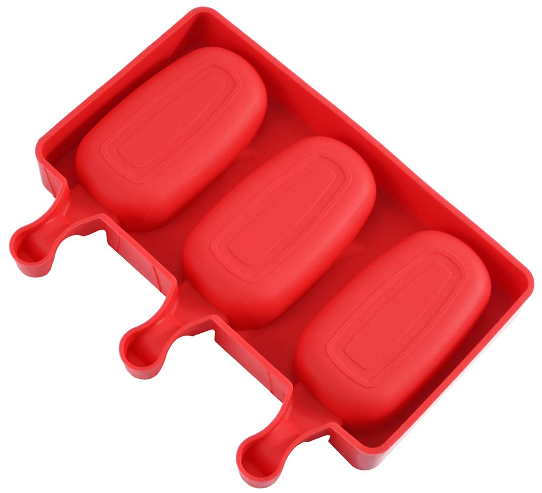 Mirenlife 3 Cavities Silicone Popsicle Molds with Lid, BPA Free Homemade Ice Cream Bar Mold Ice Pop Molds DIY Cakesicle Molds Silicone with 50 Wooden Sticks, Set of 2 (Oval)