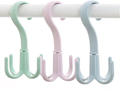 Closet Hanging Hooks, Rotatable Storage Organizer, Set of 4 Punch-Free Closet Hanger Holder for Home