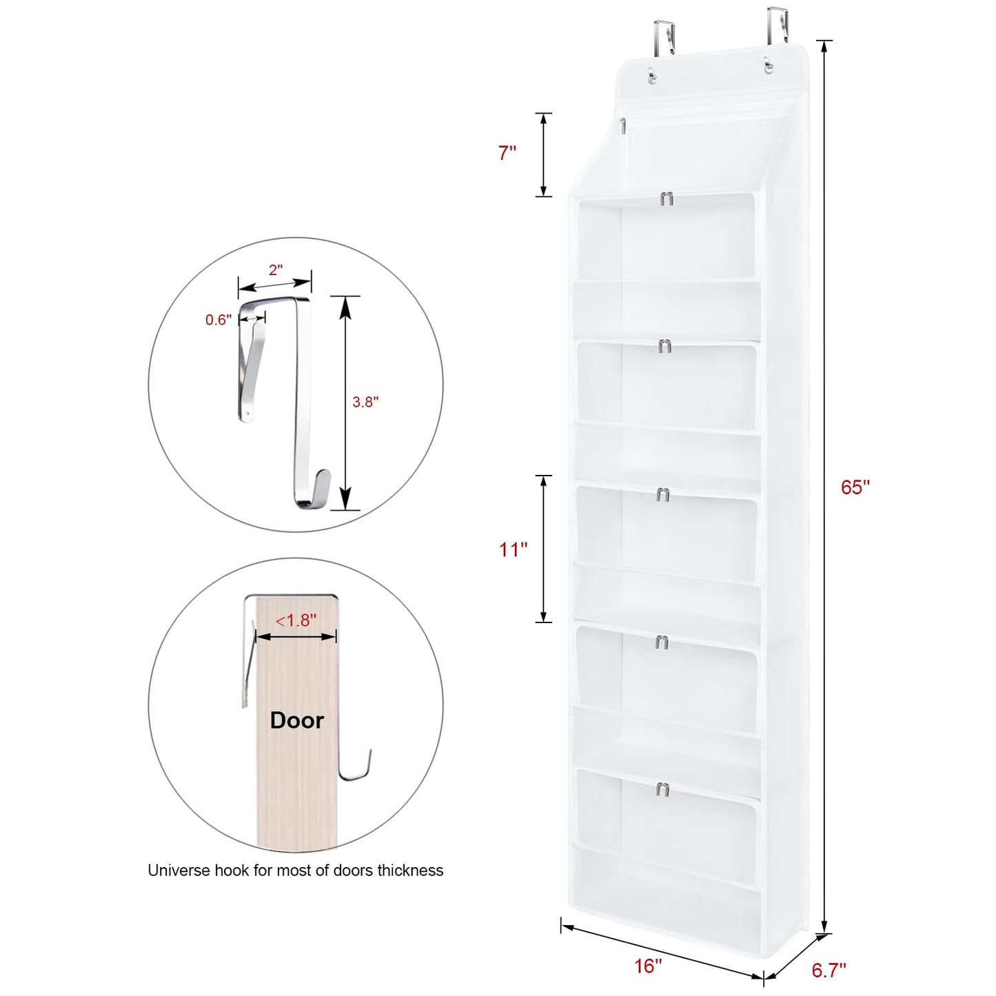 Univivi Hanging Yarn Storage Organizer with 6 Zipper Closure Compartments, Large Capacity Knitting Organizer Storage, Over the Door Hanging Yarn Holder for Knitting Needles, Crochet Hooks(Clear White)