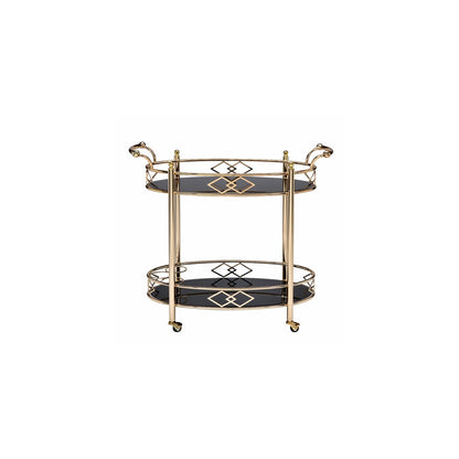 HomeStock Gold Serving Cart with Glass Shelves - Metal Bar Cart, Drink Cart, Kitchen Utility Cart