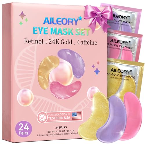 Under Eye Patches (24 Pairs) - New Tri-color Glitter Eye Gel Pads for Dark Circles Puffy Eyes,Under eye Bags,Wrinkles|Natural Collagen Under Eye Mask Patches, Gel Under Eye Patches