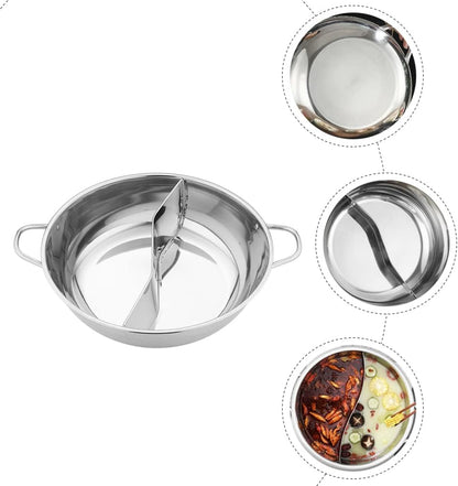 Hemoton Hot Pot with Divider, Stainless Steel Divided Hot Pot for Household Use