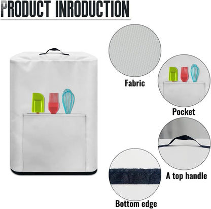 Dust-Proof Air Fryer Cover, Kitchen Small Appliance Cover with Top Handle and Pockets, Washable, Coffee Beige White