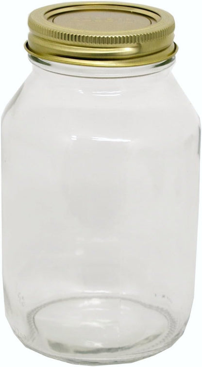 Canning Jars with Lids and Bands, Quart Size Regular Mouth Clear Glass Mason Jar, Pack of 4