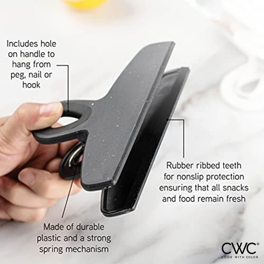 COOK WITH COLOR Set of Eight Large Heavy Duty Bag Clips, 5" Chip Bag Clips for Food Storage with Air Tight Seal