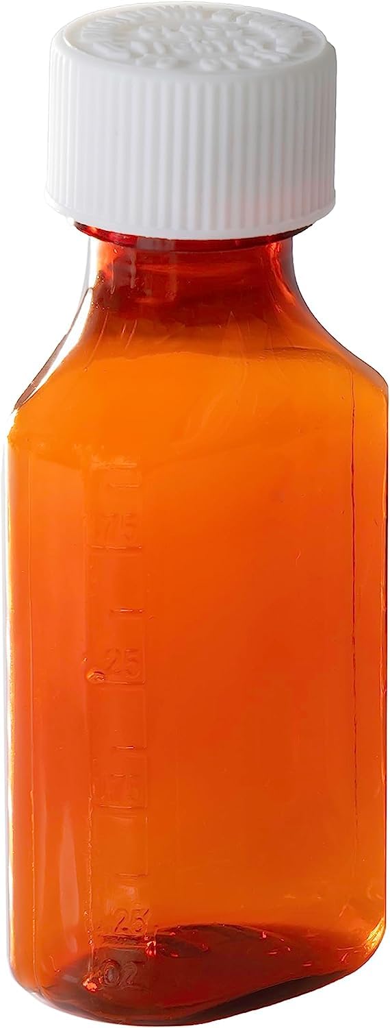 Vakly Amber Prescription Bottles 8 oz (5 Pack) – Plastic Liquid Medicine Bottles with Child-Resistant Caps, Oval Pharmacy Dispensing Container