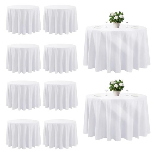 Cuckan 120 Inch Round Tablecloth, 10 Pack White Stain Resistant and Wrinkle-Free Polyester Table Cover for Wedding, Banquet, Party, Restaurant