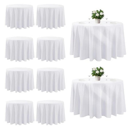 Cuckan 120 Inch Round Tablecloth, 10 Pack White Stain Resistant and Wrinkle-Free Polyester Table Cover for Wedding, Banquet, Party, Restaurant