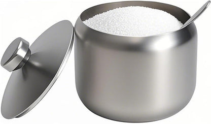 15oz hiwafifi Sugar Bowl with Lid And Spoon, Stainless Steel Sugar Creamer Container, Round Sugar Jar, Durable Sugar