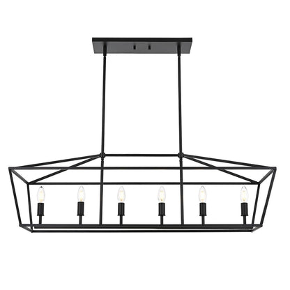 BONLICHT 6 Light Farmhouse Chandelier Black Modern Linear Kitchen Island Lights Industrial Vintage Candle-Style Dining Room Lighting Fixture Hanging Foyer Ceiling Lights with Adjustable Rods,E12 Base