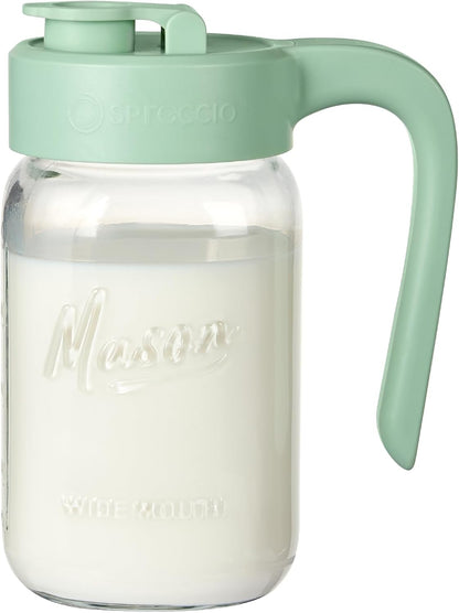 32 oz 1 Glass Pitcher with Lid, Quart Mason Jar Pitcher with Lid Airtight, Breast Milk Storage for Fridge, Ideal