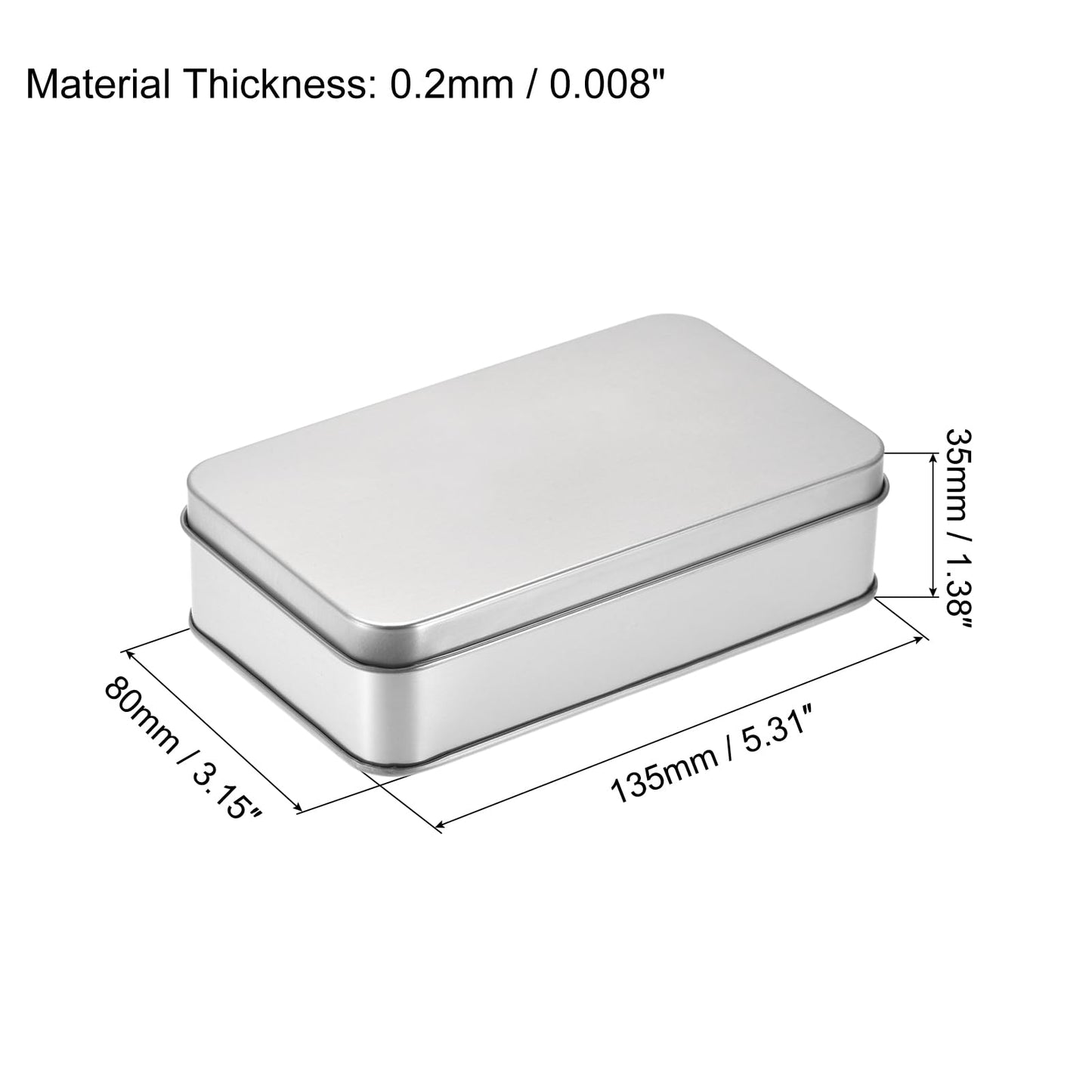 uxcell Metal Tin Box, 5.31" x 3.15" x 1.38" Rectangular Empty Tinplate Containers with Lids, Silver Tone, for Home Organizer, Candles, Gifts, Car Keys, Crafts Storage