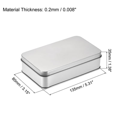 uxcell Metal Tin Box, 5.31" x 3.15" x 1.38" Rectangular Empty Tinplate Containers with Lids, Silver Tone, for Home Organizer, Candles, Gifts, Car Keys, Crafts Storage
