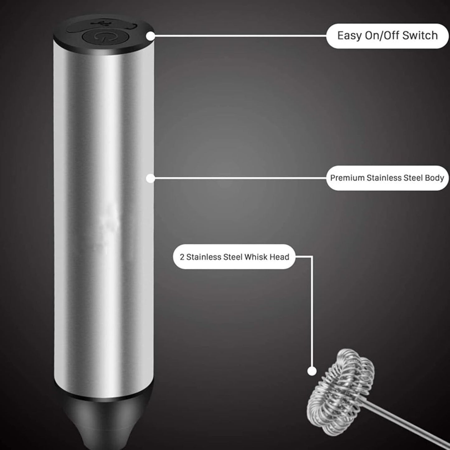Powerful Handheld Milk Frother - Lightweight Electric Whisk with 2 Mixing Heads, Battery Operated Stainless Steel Mixer