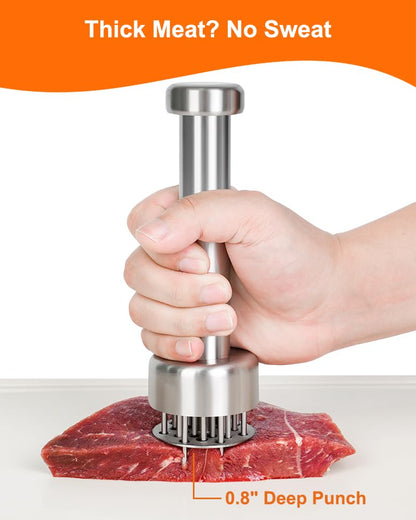 Brigii Meat Tenderizer Tool, 304 Stainless Steel, with 21 Needles & Retractable Safety Guard, for Tenderizing Beef, Turkey, Chicken, Steak, Dishwasher Safe