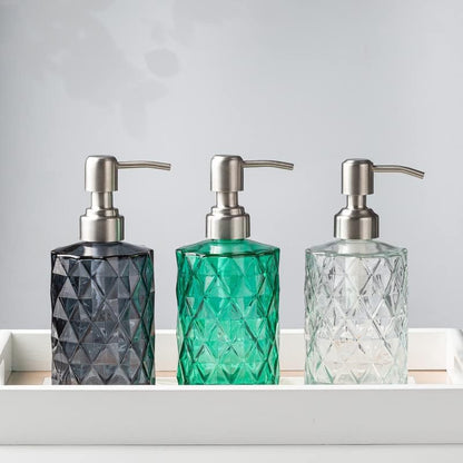 Easy Tang Glass Soap Dispenser, 12 Oz Crystal Design with Silver Pump, Green