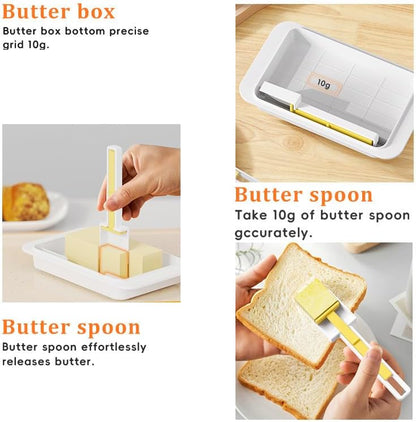 YUEICOIY 500g Countertop, Butter Storage Box with Cutting Handle, One-Hand Open Lid, Measuring Spreader with Scale