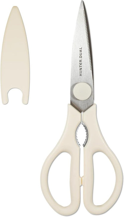 HUNTER.DUAL Heavy Duty Kitchen Scissors - Versatile Poultry Shears for Cutting Chicken, Meat & Veggies | 8.35 Inch, Cream