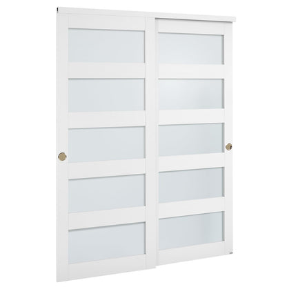 VEVOR Sliding Closet Door, 60" (Double 31") x 80", 5-Lite Frosted Glass with Hardware Kit & Floor Guide, Solid Wood & MDF Slab with Waterproof PVC Surface, Pre-Drilled Doors Panel, Need to Assemble