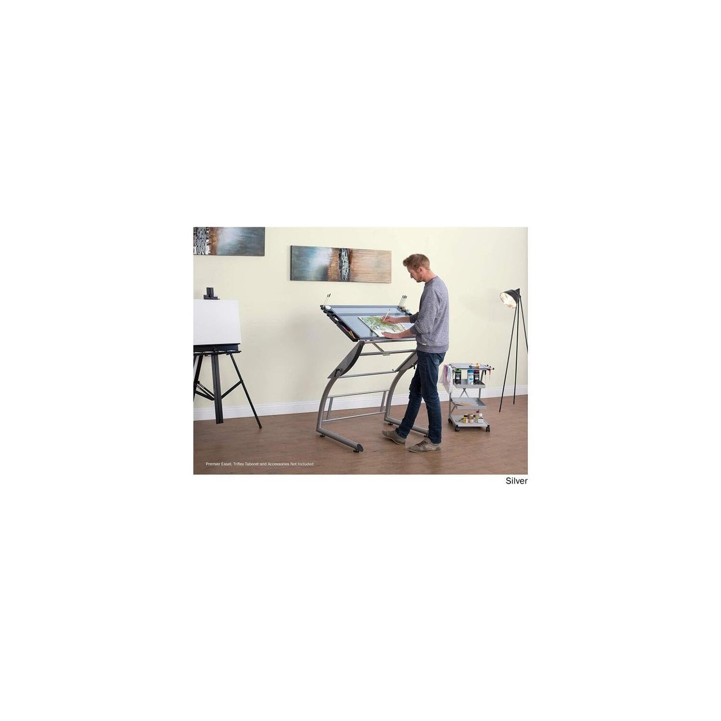 HomeStock Adjustable Art Drawing Table with Storage Trays - Drafting Desk, Standing Desk, Multipurpose Workstation
