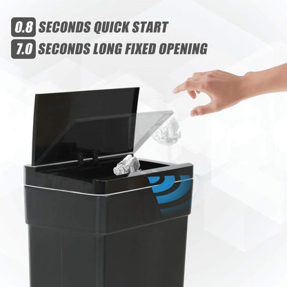 BestOffice 13 Gallon Trash Can Automatic Kitchen Trash Can Touch Free High-Capacity Garbage Can with Lid for Bedroom Bathroom Home Office 50 Liter (Black, 1) (1, Black)