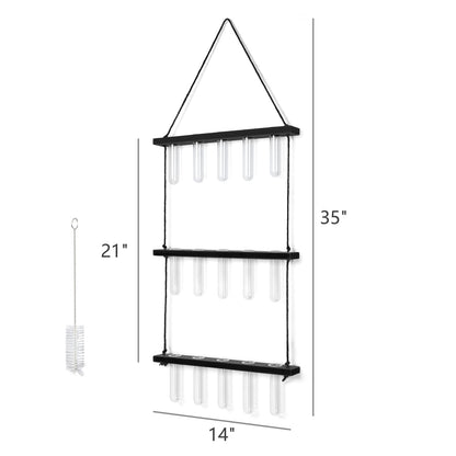 Mkono 3 Tiered Wall Hanging Plant Terrarium with Wooden Stand Mini Test Tube Flower Vase Glass Planter for Hydroponic Plant Cutting Home Garden Office Decor Gift