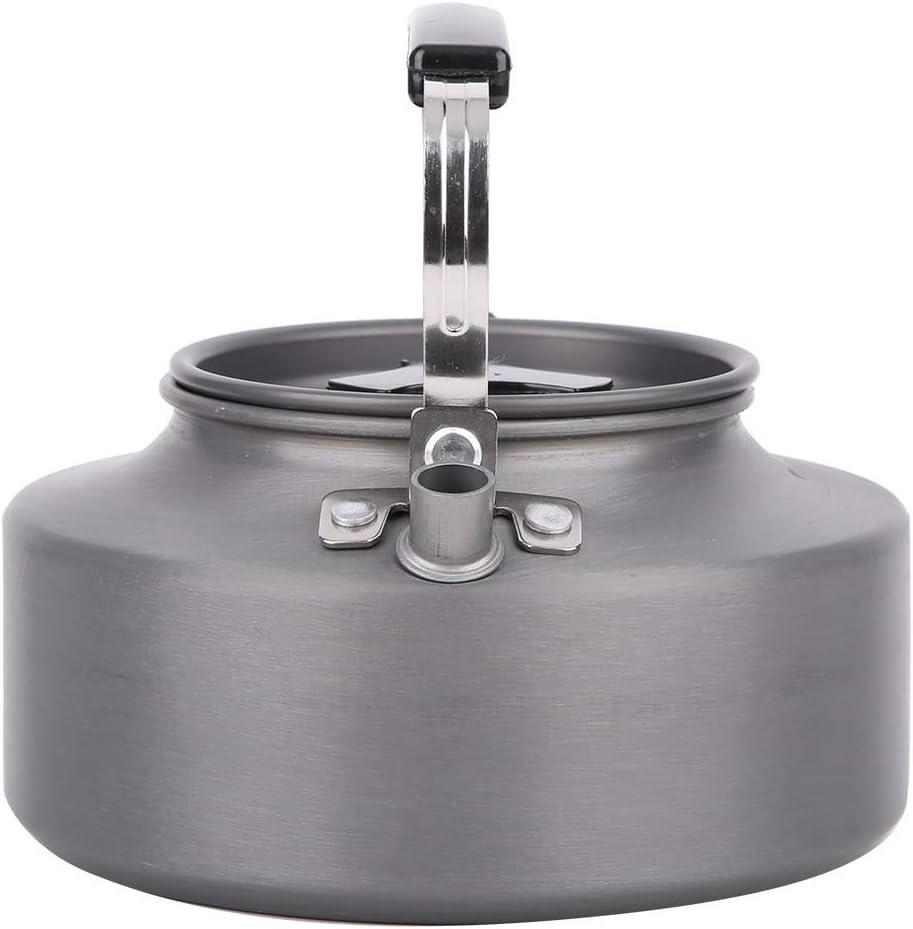 Outdoor Camping Tea Kettle Teapot 1.1L, Portable Coffee Pot Picnic Set, Wood Stove Steamer for Hiking (Grey)