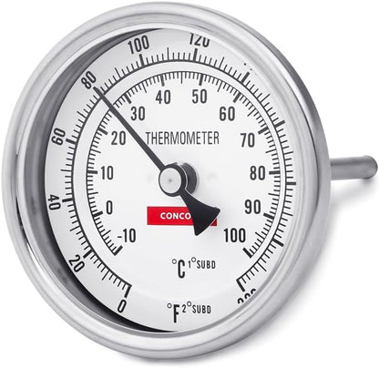 CONCORD 3" Stainless Steel Thermometer for Home Brewing - 4" Stem