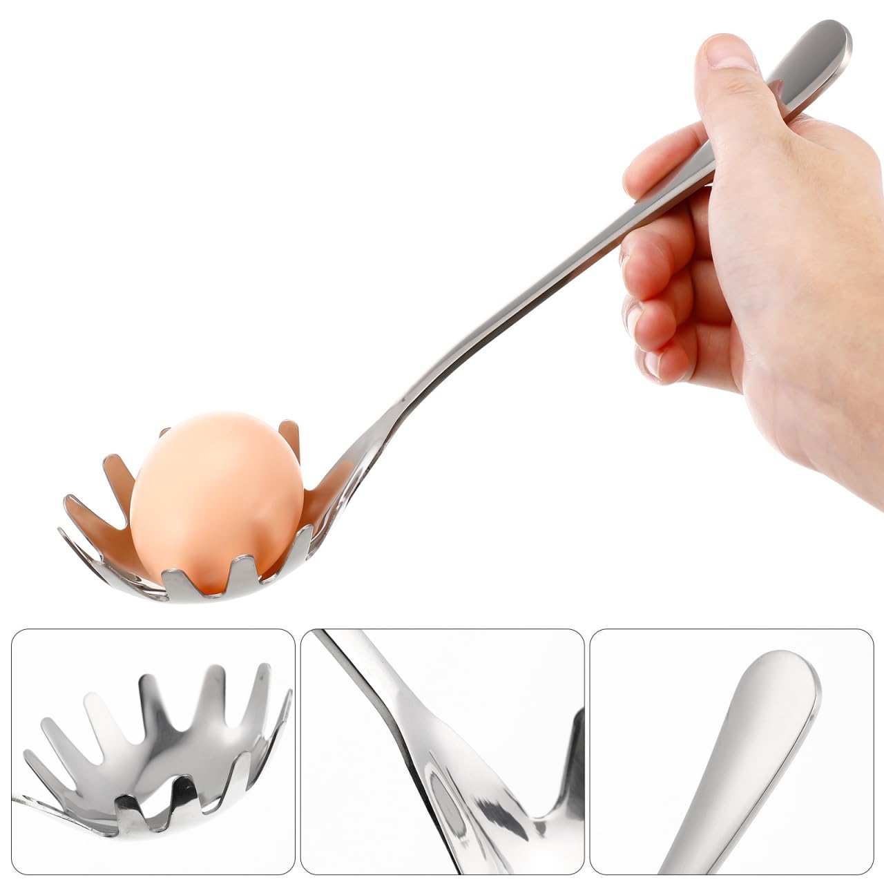 Angoily Spaghetti Spoon Stainless Steel Silver Pasta Spoon with Teeth Versatile Kitchen Tool for Noodle Egg Ramen Soup and Dumplings Cooking Pasta Server Utensil for Home Use 9.4 Inch