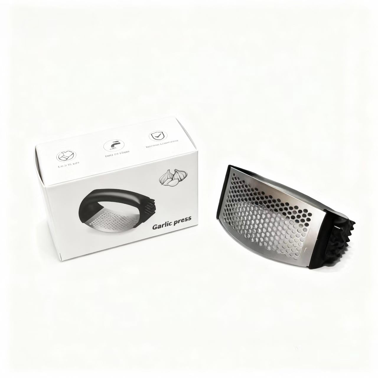 Garlic Press Equipped with Soft Ergonomic Handle, Easy to Crush Garlic, Easy to Clean, and Rust-resistant, Upgrade Black