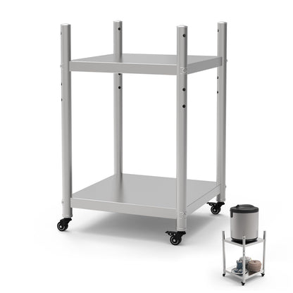 Stainless Steel Rice Warmer Stand–20"x20" SS Two-Tier Cart with Adjustable Upper Shelf & 4 Swivel Casters (2 Locking) Store&Move Cooking Equipment Multi-Purpose Mobile Station for Indoor/Outdoor