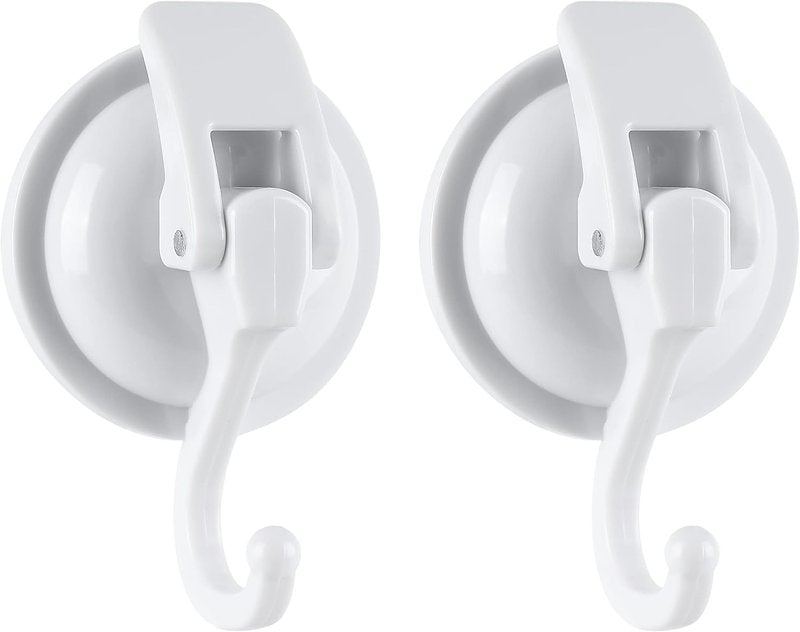 YSSILADI Heavy Duty Shower Suction Cup Hooks - Glass and Bathroom Robe Hangers, Reusable, No Hole Punch - White, 2 Pack