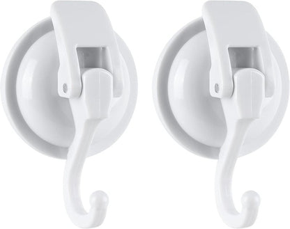 YSSILADI Heavy Duty Shower Suction Cup Hooks - Glass and Bathroom Robe Hangers, Reusable, No Hole Punch - White, 2 Pack