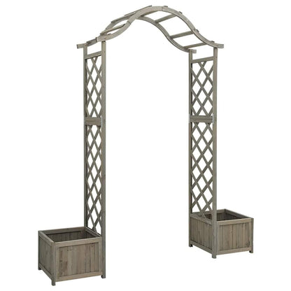 Wooden Garden Arch with Integrated Planter, Decorative Firwood Pergola for Climbing Plants, Grey Outdoor Entrance Decor for Backyard and Patio