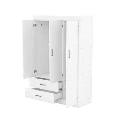 3 Door Wardrobe Cabinet Closet with Storage Drawers, Shelves and Hanging Rail for Clothes, Bedroom Organizer