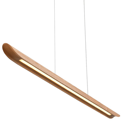 55" Wood Linear Pendant Light, Dimmable Kitchen Island Light with Remote, 40W LED Island Lights for Kitchen, Adjustable Linear Chandelier for Dinning Room Light Fixture, Bar, Pool Table Light Natural