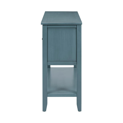 Amposei Modern Farmhouse Wood Buffet 45-Inch Entryway Console Table with Storage, Sideboard Cabinet with Drawers & Shelf for Living Room Kitchen Hallway, Dark Blue