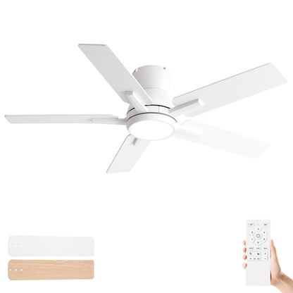 Sevenine 42'' White Flush Mount Ceiling Fan with Light & Remote, ETL Listed