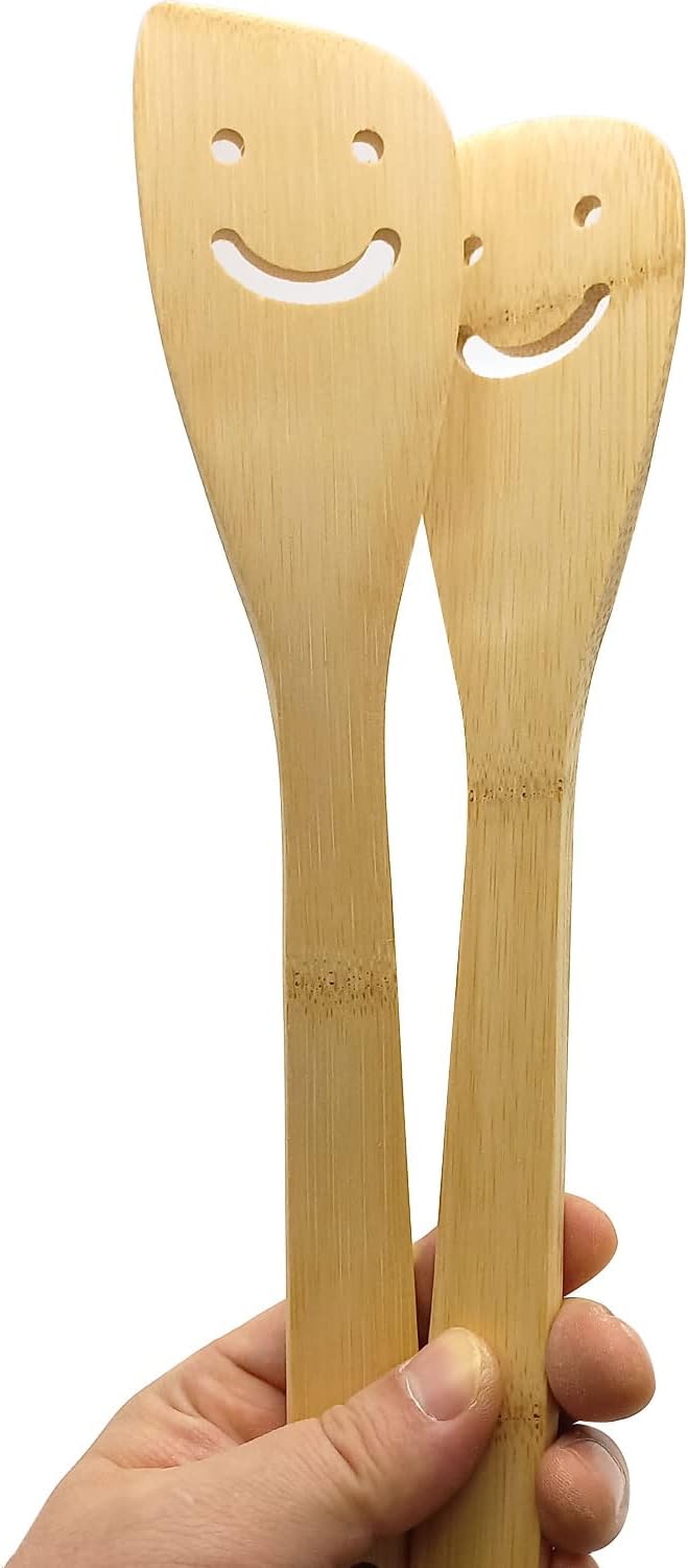 2 Pack Bamboo Smiley Face Kitchenware Cooking Utensil Set - Eco-friendly Stir-fry Spatula
