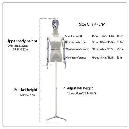 Adjustable Female Dress Form Mannequin with Tripod, Detachable Arms & Head – Elegant Clothing, Dress & Jewelry Display for Tailoring & Fashion Showcase, Premium Plated Finish