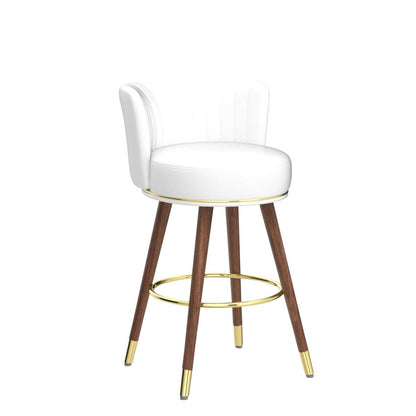 SeekFancy 24" Swivel Bar Stools Set of 2, Counter Height BarStools with Back, Leather Swivel Kitchen Stools with Wood Legs and Footrest, Upholstered Pub White Bar Chairs Kitchen Island