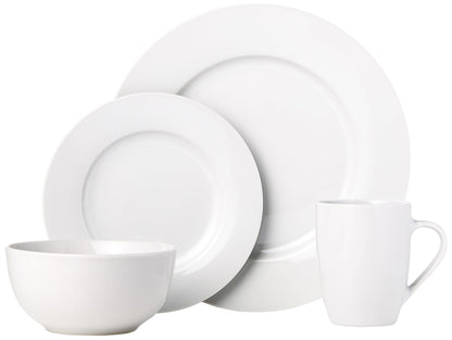 Amazon Basics 16-Piece Porcelain Dinnerware Set, Microwave and Dishwasher Safe, Service for 4, Plates, Bowls and Mugs, White