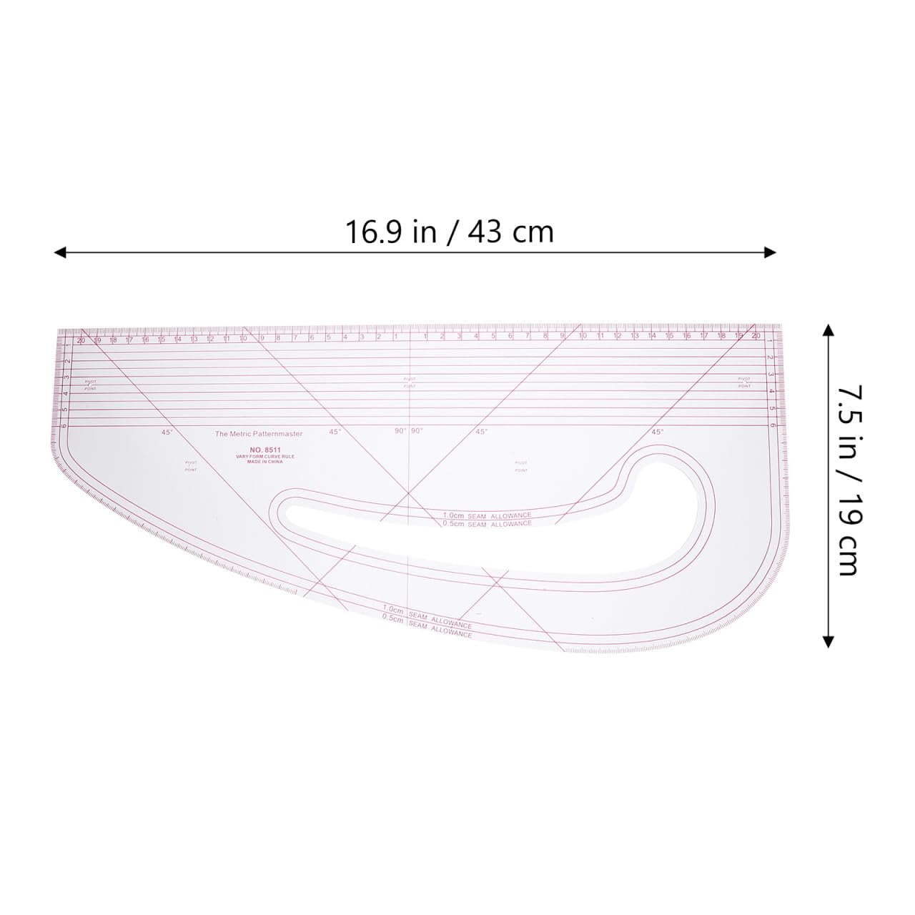 Angoily Sewing Ruler 16.9 Inch French Curve Tailors Ruler for Pattern Making Fabric Designing and Craft Drawing