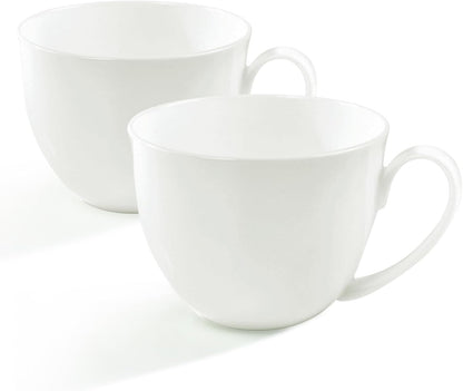22 OZ Set 2 White Bone China Soup Mugs with Handles, Large Ceramic Coffee Mugs of for Hot Chocolate Cocoa Cereal Salads