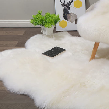 LLB Genuine Sheepskin Area Rug Wool Rug Fur Carpet Fluffy Shaggy Fur Rug for Living Room Kids Bedroom Real Sheepskin Throw Lambskin Rugs Sofa Mat Chair Seat Covers (Ivory White, 4 x 6 ft Sheepskin)