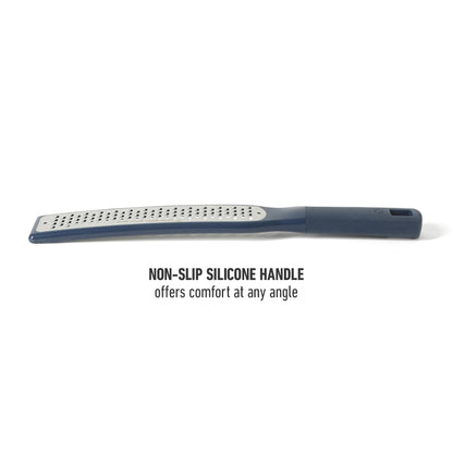 Calphalon Prime Stainless Steel Handheld Grater Lemon Zester W/Cover & Rubber Handle - Navy Blue