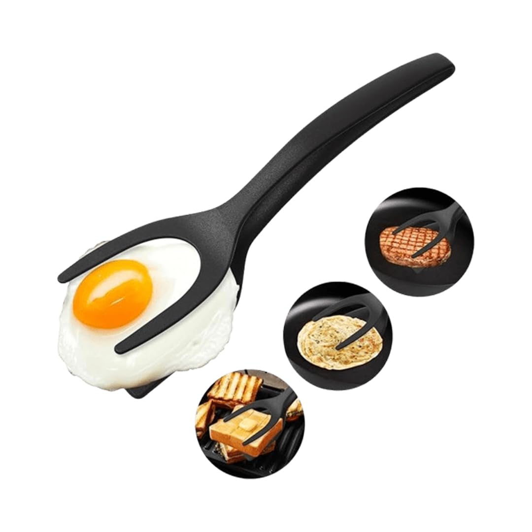 Kitchen Spatula Set of 2, Black Nylon Egg Flipper Turner- Pancake Spatula Stainless Steel, Dishwasher Safe, 2-Piece Multipurpose for Cooking, Breakfast and BBQ (2, Black and Silver)